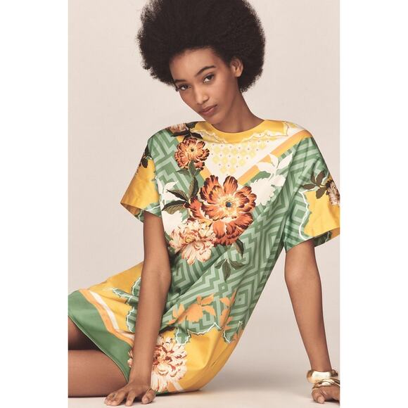 Anthropologie Dresses & Skirts - ANTHROPOLOGIE Scarf Print Floral Rayon Shift Mini Dress grandmillenial tshirt